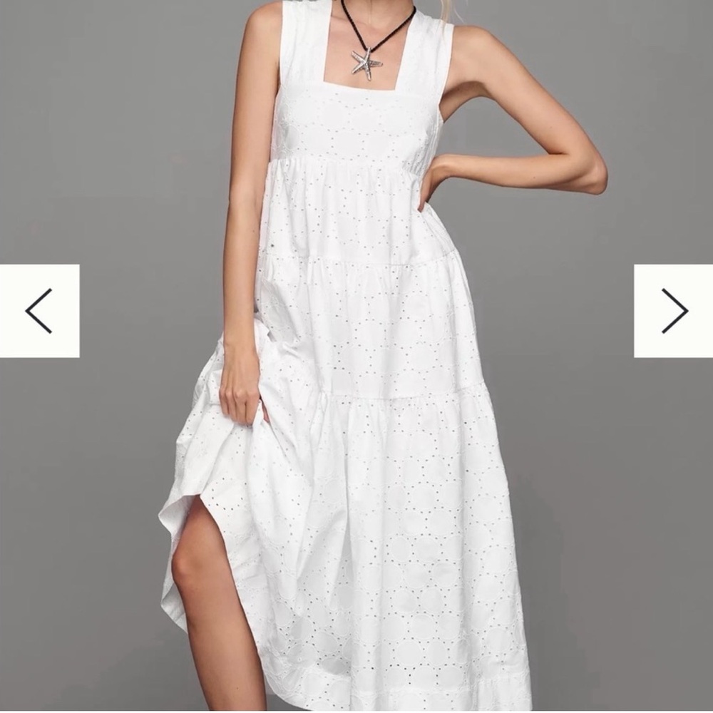 Anthropologie White Eyelet Sundress with Square Neck